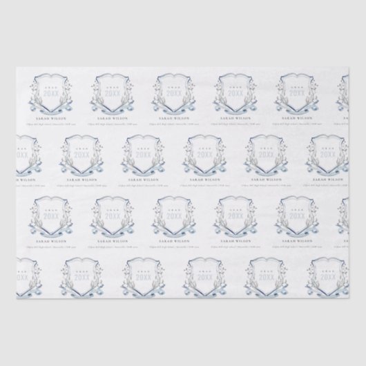 Chic Blue Wildflower Waterverf Crest Afstuderen Tissuepapier (Voorkant)