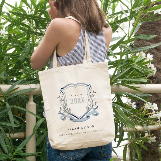 Chic Blue Wildflower Waterverf Crest Afstuderen Tote Bag