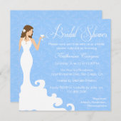 Chic Blue Wine Damask Bridal Shower Invitation (Devant / Derrière)