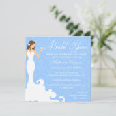 Chic Blue Wine Damask Bridal Shower Invitation (Debout devant)