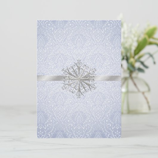 Chic Blue Winter Snowflake Weddenschap Kaart (Staand voorkant)