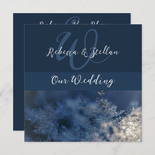 Chic Blue Winter Wedding Invitation (Devant / Derrière)