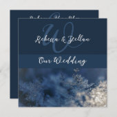 Chic Blue Winter Wedding Invitation Kaart (Voorkant / Achterkant)