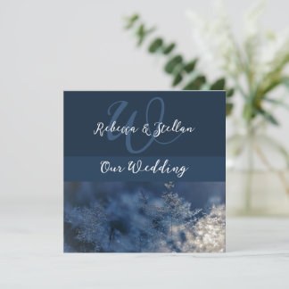 Chic Blue Winter Wedding Invitation Kaart