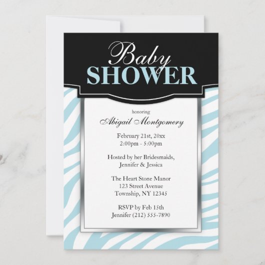 Chic Blue Zebra Imprimer Les Invitations De Douche (Devant)
