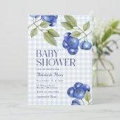 Chic Blueberry Gingham Boy Baby shower Kaart (Staand voorkant)