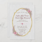 Chic Blush Bloemen Goud Lijst Witte bruiloft Uitno Kaart (Voorkant / Achterkant)