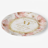 Chic Blush Bloemen Ivoor Goud Verjaardag Papier Bo Papieren Bordje (Gekanteld)