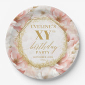 Chic Blush Bloemen Ivoor Goud Verjaardag Papier Bo Papieren Bordje (Voorkant)