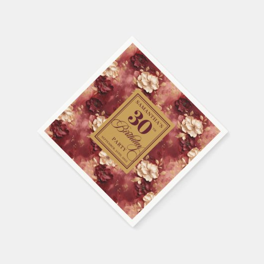 Chic Blush Bourgondië Goud Boho 30ste Verjaardagsf Servet (Hoek)