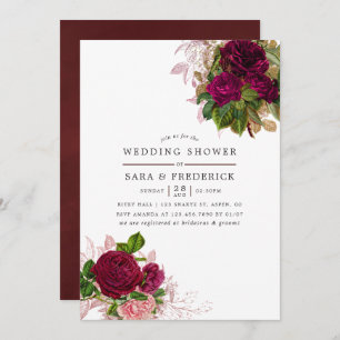 Chic Blush & Burgundy Wedding Shower Kaart