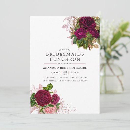 Chic Blush en Bourgogne Bridesmaids Luncheon Kaart (Staand voorkant)