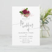 Chic Blush en Burgundy Floral Wedding Kaart (Staand voorkant)