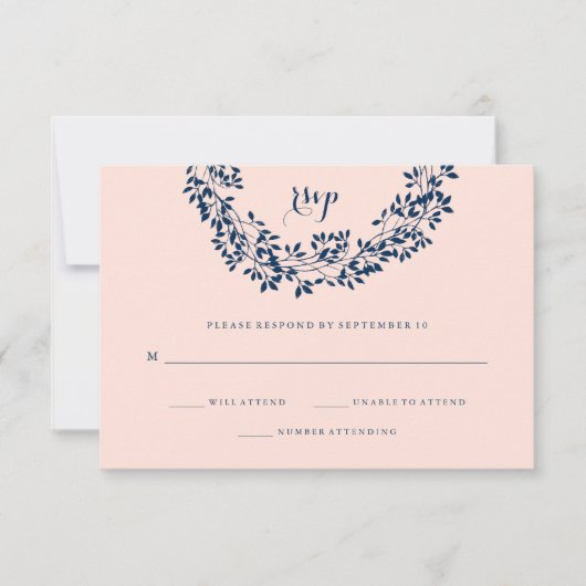 Chic Blush en Navy Botanische Krans RSVP (Voorkant)