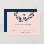 Chic Blush en Navy Botanische Krans RSVP (Voorkant / Achterkant)
