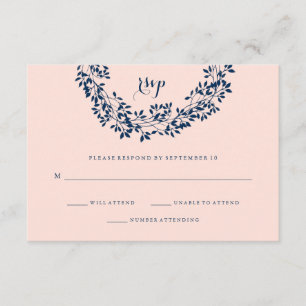 Chic Blush en Navy Botanische Krans RSVP Kaartje