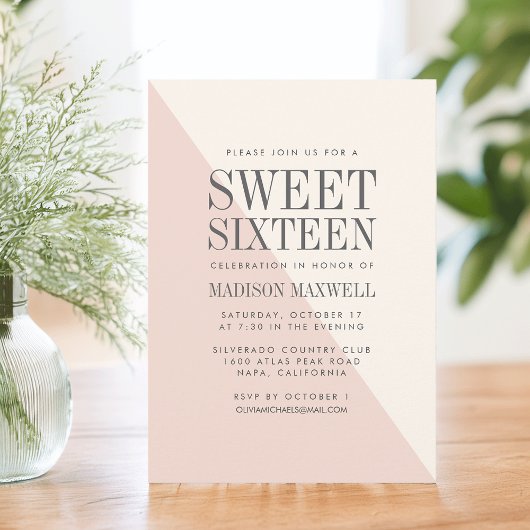 Chic Blush et crème Sweet sixteen Invitation