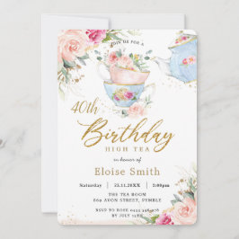 Chic Blush Floral High Tea Birthday Party OM HET E Kaart