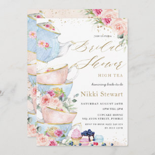 Chic Blush Floral High Tea Party Vrijgezellenfeest Kaart