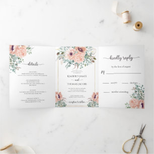 Chic Blush Floral Mariage Invitation Tri-Fold