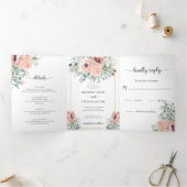 Chic Blush Floral Mariage Invitation Tri-Fold (Intérieur)