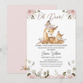 Chic Blush Floral Oh Deer Baby shower Invitation (Devant / Derrière)