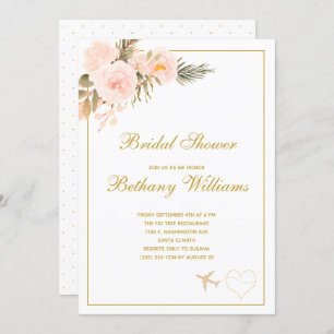 Chic Blush floral Travel Bridal Shower Invitation
