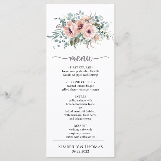 Chic Blush Floral Weddenrenmenu Menu (Voorkant)