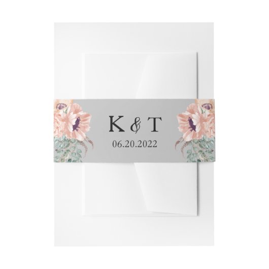 Chic Blush Floral Wedding Invitation Belly Band Uitnodigingen Wikkel (Voorkant Voorbeeld)