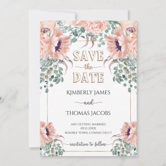 Chic Blush Floral Wedding Save The Date (Voorkant)