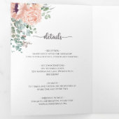 Chic Blush Floral Wedding Tri-Fold Uitnodiging (Binnenzijde eerst)