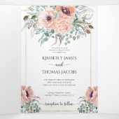 Chic Blush Floral Wedding Tri-Fold Uitnodiging (Binnenkant midden)