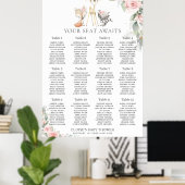 Chic Blush Floral Woodland Greenery Seating Chart Poster (Thuiskantoor)