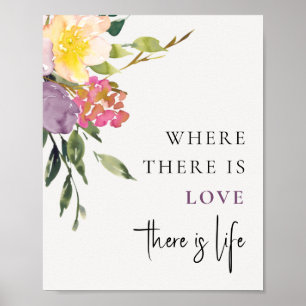 Chic Blush Geel Bourgondi Bloemig Liefde Is Leven Poster