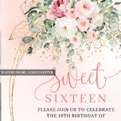 Chic Blush Gold Roses Sweet 16 Birthday Invitation