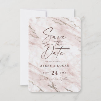 Chic Blush Marble met Champagne Gold Foil - Gegeve Save The Date