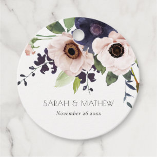 Chic Blush Navy Anemone Floral Waterverf Wedding Bedankjes Labels