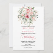 Chic Blush Peony Gold Floral Wedding Invitation Kaart (Voorkant)