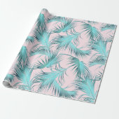 Chic Blush Pink Aqua Blue Palm Frontern Cadeaupapier (Uitgerold)