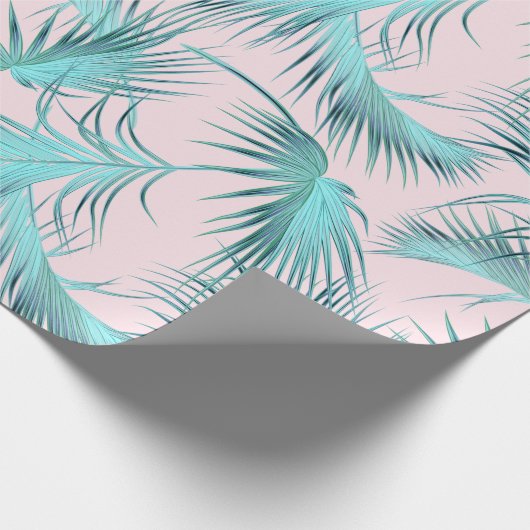 Chic Blush Pink Aqua Blue Palm Frontern Cadeaupapier (Hoek)