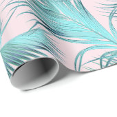Chic Blush Pink Aqua Blue Palm Frontern Cadeaupapier (Rol Hoek)