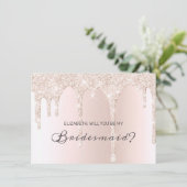 Chic Blush Pink Driving Glitter Bridesmaid Kaart (Staand voorkant)