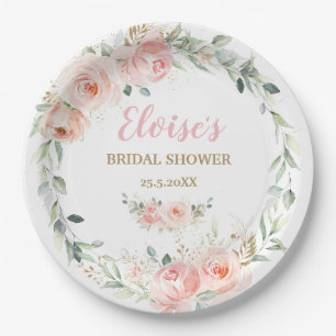 Chic Blush Pink Floral Baby Birthday Papieren Bordje