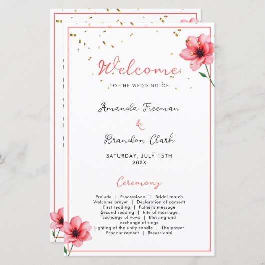 Chic Blush Pink Floral Confetti Frame Wedding (Voorkant / Achterkant)