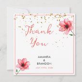 Chic Blush Pink Floral Confetti Frame Wedding Bedankkaart (Voorkant)