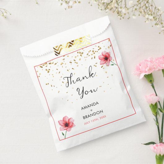 Chic Blush Pink Floral Confetti Frame Wedding Bedankzakje (Gezegeld)