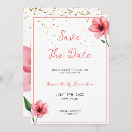 Chic Blush Pink Floral Confetti Frame Wedding Save The Date