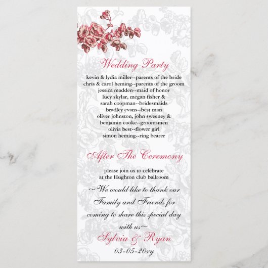 Chic Blush Pink  Floral Wedding Programma (Achterkant)