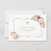 Chic Blush Pink Flowers Gold Cross Heilige Communi Bedankkaart (Achterkant)