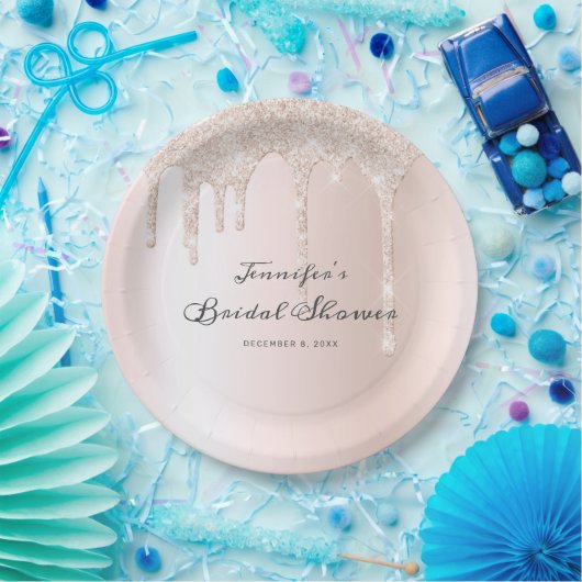 Chic Blush Pink Glitter Drift Script Vrijgezellenf Papieren Bordje (Feest)